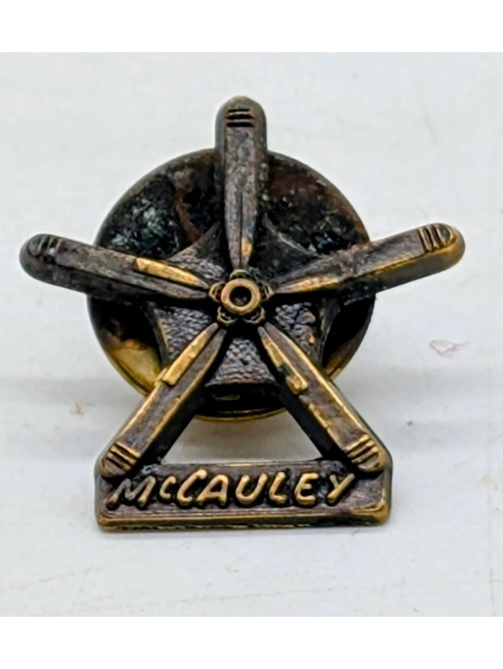 Vintage McCauley Propeller Aviation Logo Lapel Pin Tie Tack Brass Tone